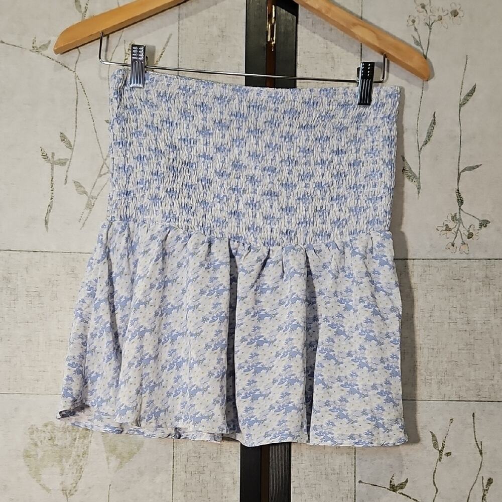 SHEIN Blue Mini Skater Skirt with Smocked Tiered Design